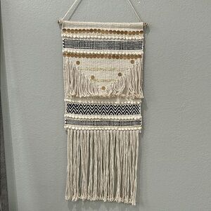 Boho Cream and Black Fringe Wall Hanging